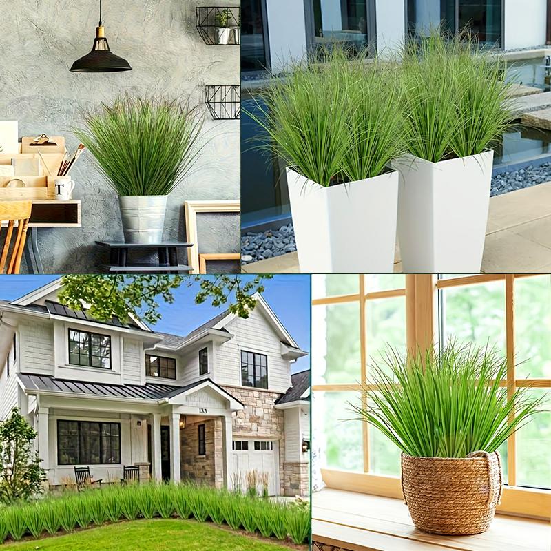 16PC Lush Green Outdoor Faux Shrubs Home Decor Fake Tall Grasses Home Office Decor Realistic Plastic Plants Indoor 3 Sizes