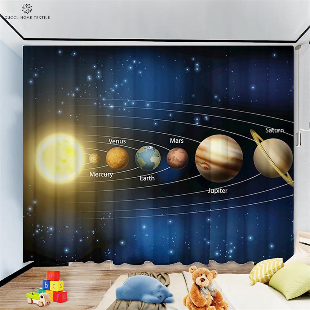 Animation Cartoon Astronaut Curtains for Children's Room, Window Decoration, Living Room, Study, Kitchen, Space, 2Pcs