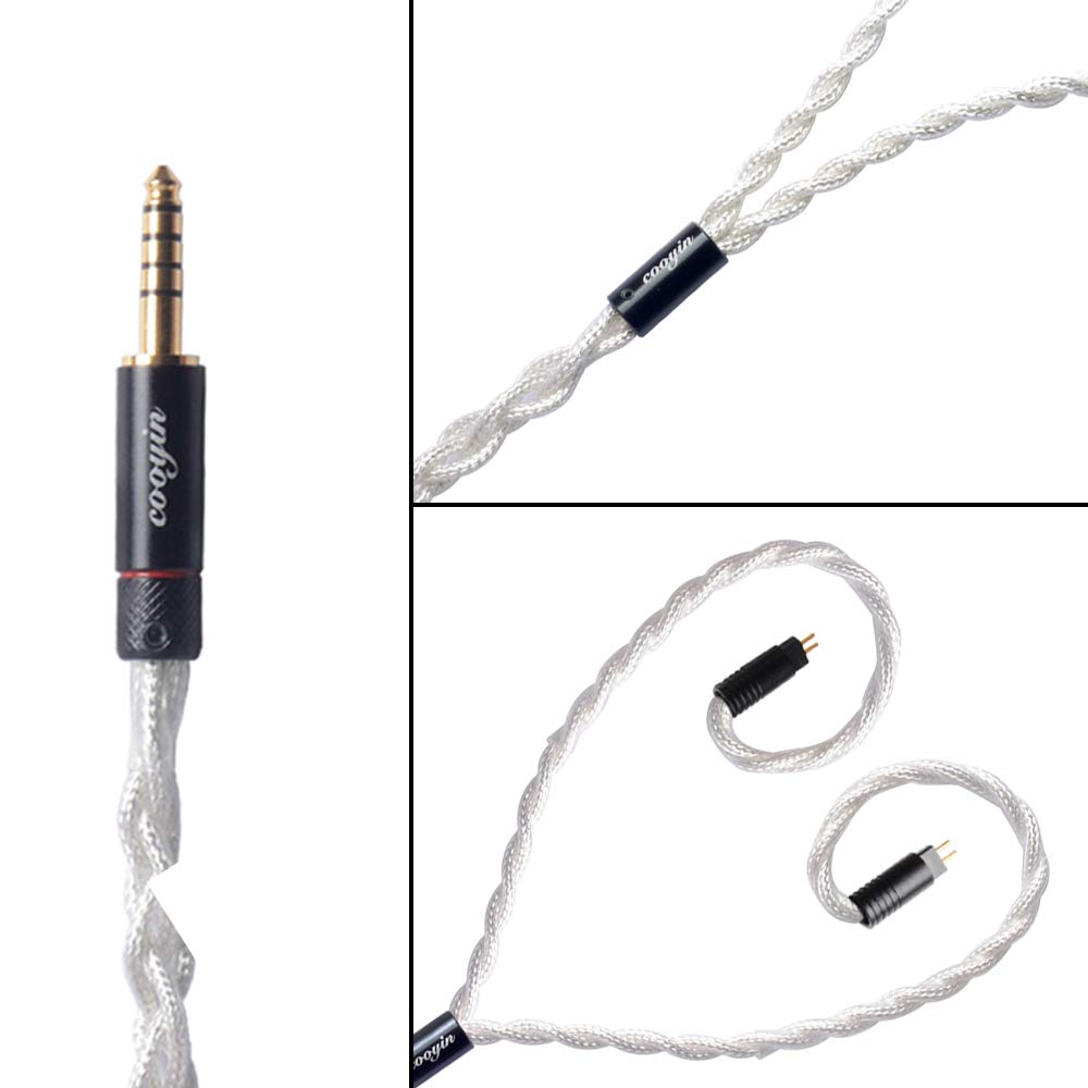 Cooyin 2pin Earphone Cable Upgrade Cable Silver Plated Single Crystal Copper 4 Core Gold Plated Plug Straight Type Re-Cable 0.78mm 3.5mm