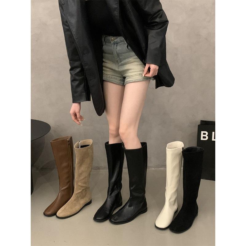 Retro Flat Boots Boots Women's Shoes Year-old Simple Versatile Knight Boots Boots Spring and Autumn Single Boots