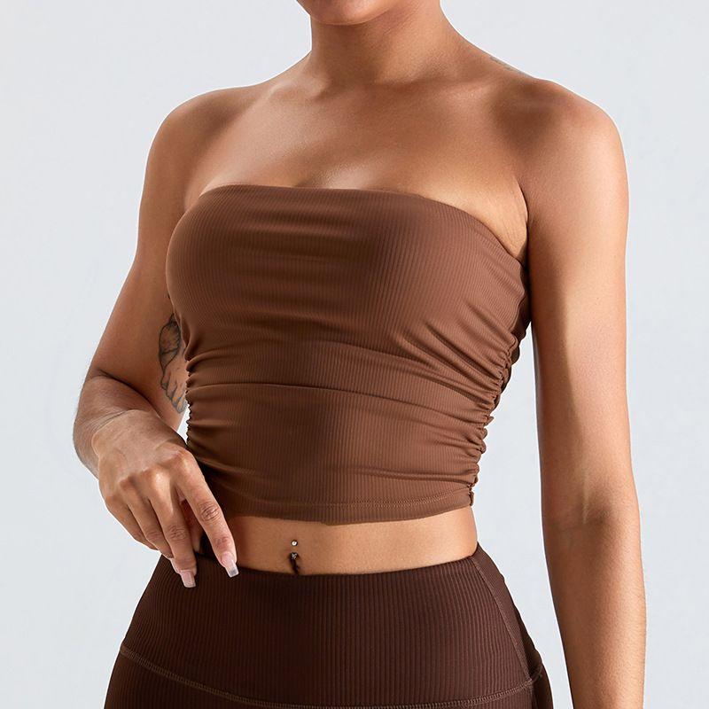 

Fashion New Arrival Thread Wrapped Chest Sports Intimates Women s Silm Tube Top Tops Side Ruched Yoga Bra Workout Clothes S Dark brown