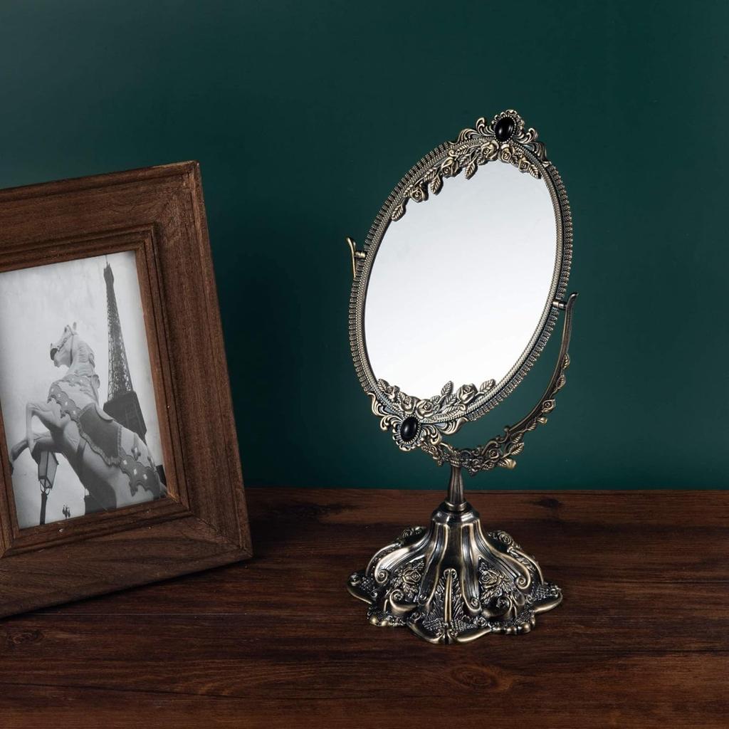 Feyarl Tabletop Makeup Tabletop Makeup Makeup Stand Elegant Rotating Cosmetic Western Style Makeup Retro Bronze Mirror, Mirror, Mirror, Mirror, Tools,