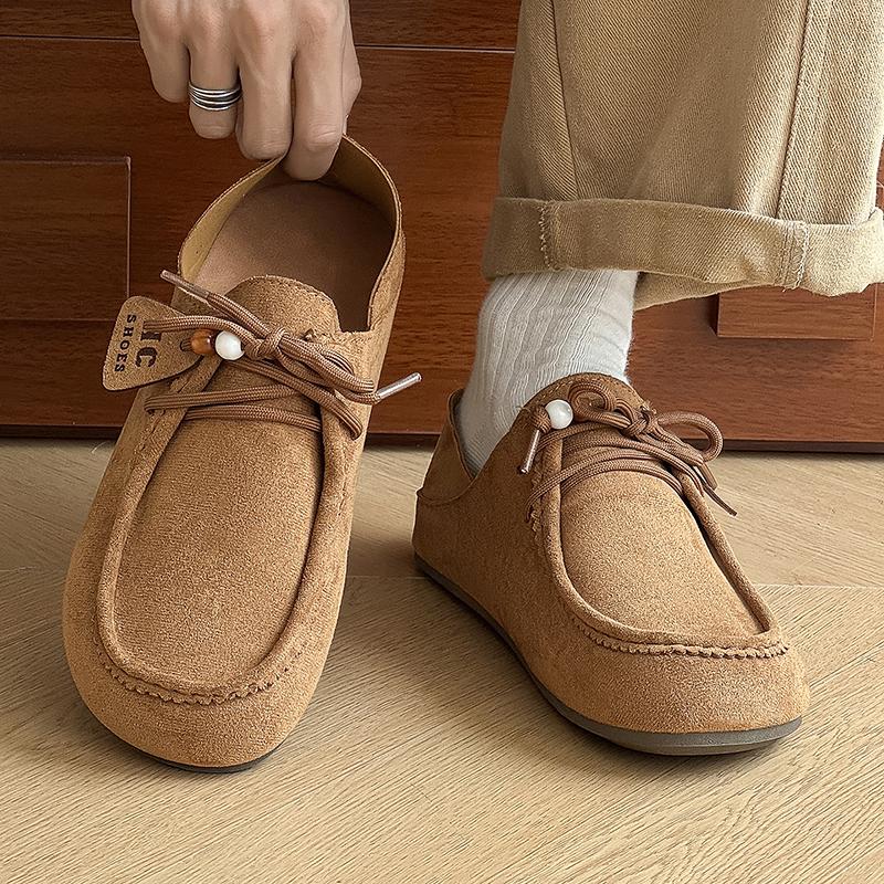 Autumn Retro Loafers Men Lazy Comfort Men Suede Loafers Shoes Slip-on Casual Shoes Suede Leather Half Slippers Man Driving Shoes