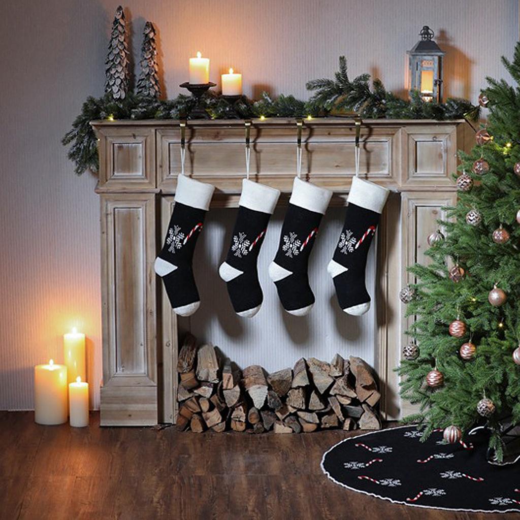 Black Candy Cane Snowflake Knitted Plush Decorative Stocking Yarn Christmas Stocking Pendant
