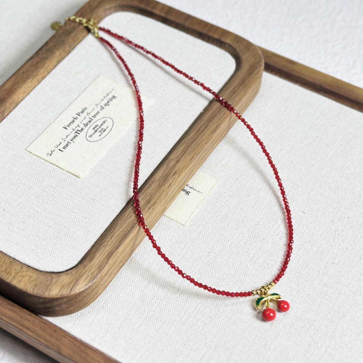 

New Year Layered Red Crystal & Pearl Cherry Necklace
