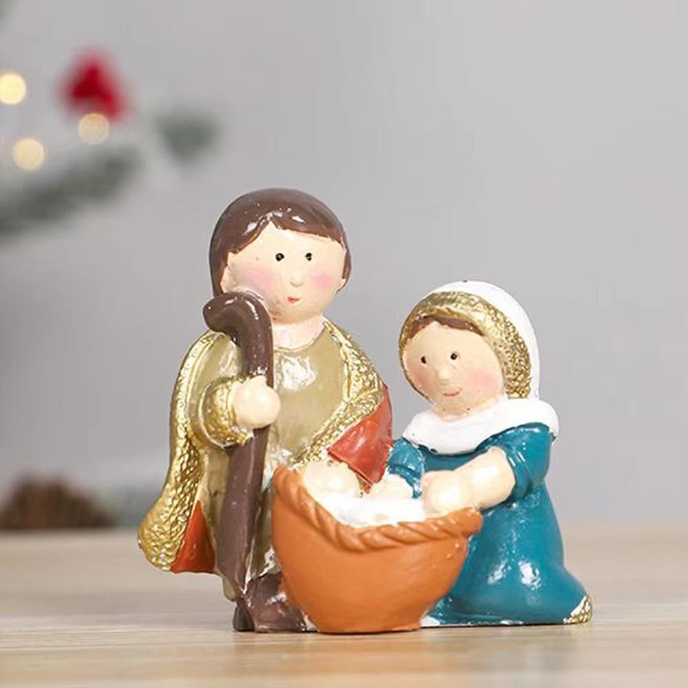 Cute Christmas Manger Ornaments Classic Jesus Christ Figurine Holy Family Figurine  Home Decor