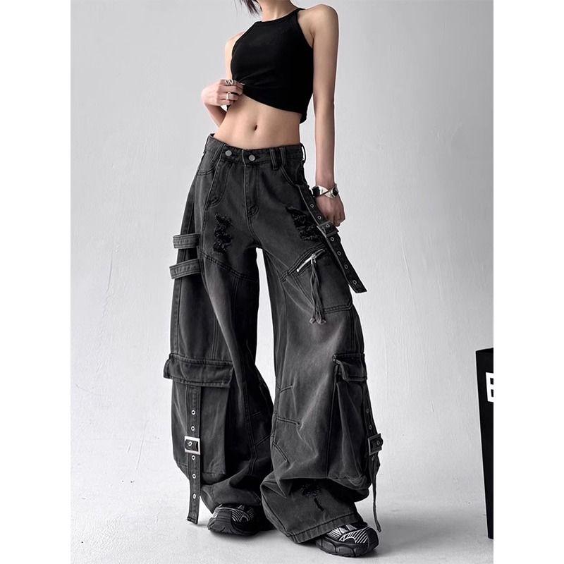 Black Jeans Women American Style Y2K 90S Vintage High Waisted Jean Straight Trouser Streetwear Casual Loose Wide Leg Denim Pants