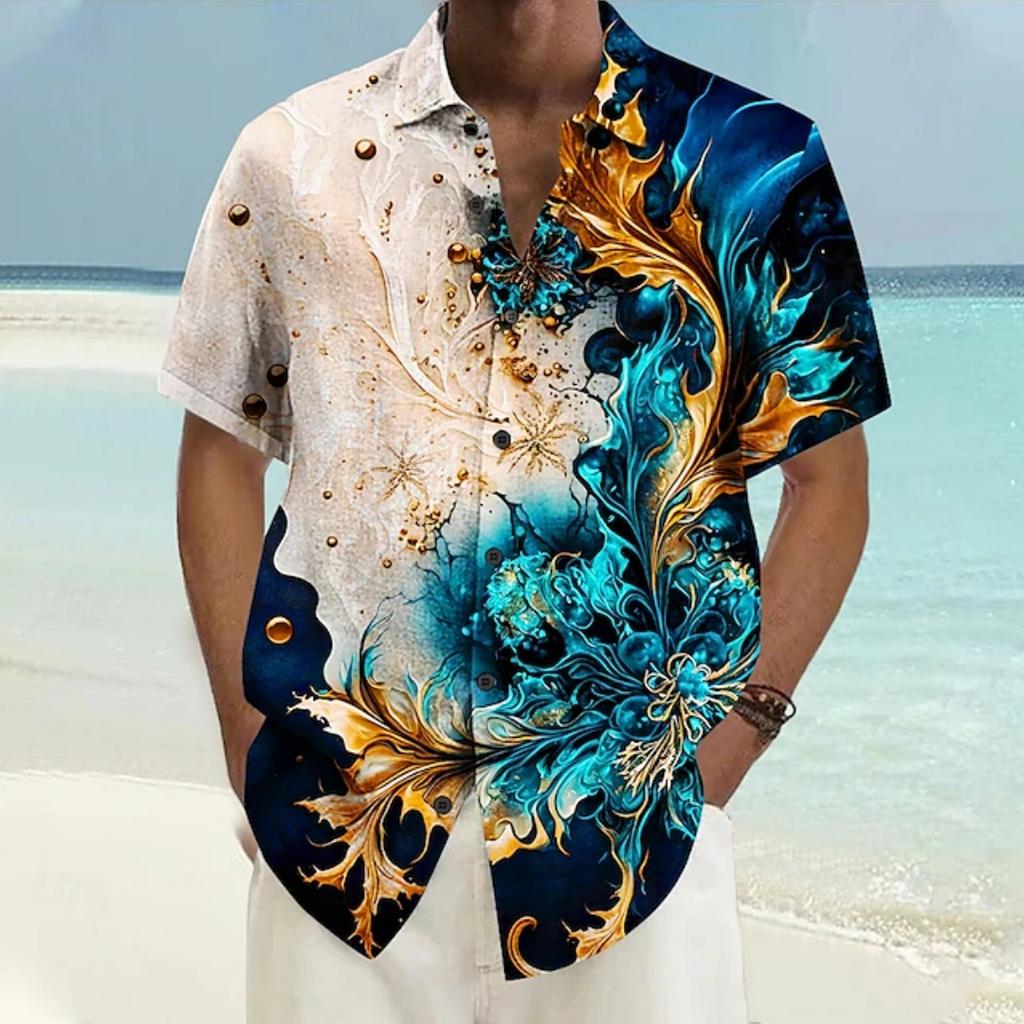 Fashion Colorful Men's Shirts Outdoor Street Short Sleeve Tops Laser Printed Patterns Summer  New Loose Men's Clothing