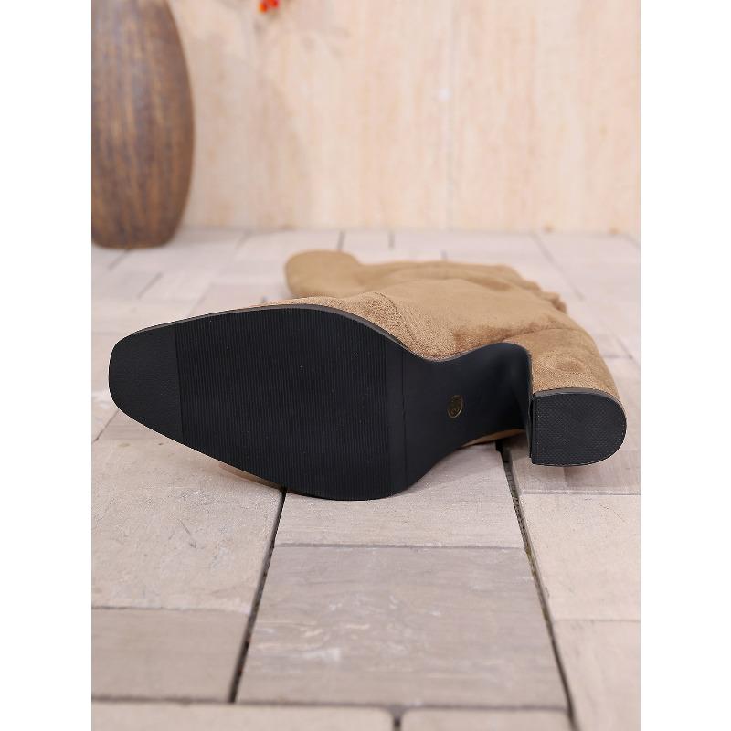 Pleated Pointed High-heeled Fashion Boots Women's 2025 Winter New Thick-heeled Plus-size High Boots