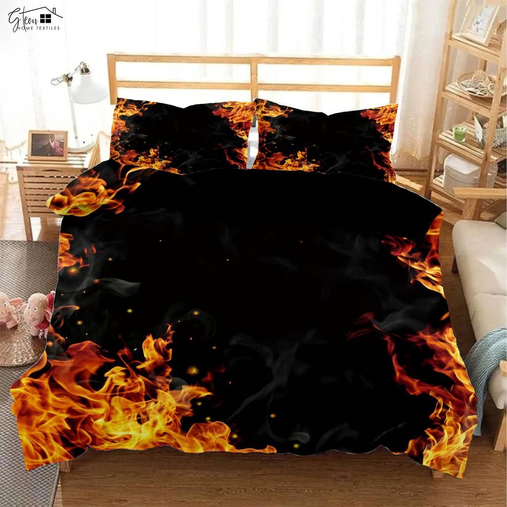 Flame Skull Basketball 3D Printed Quilt Cover Pillowcase Bedding Set Three-piece Soft and Comfortable Duvet Cover