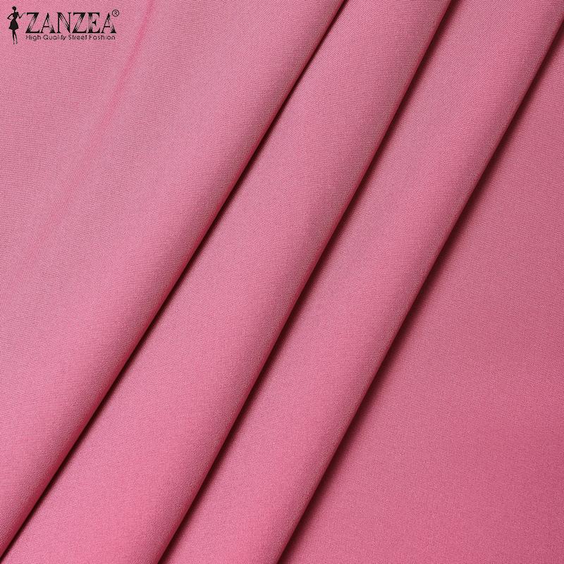 ZANZEA Γυναικείο Καθημερινό Μάξι Φόρεμα με Όρθιο Γιακά, Άνετη Γραμμή, Μονόχρωμο, Μακρυμάνικο