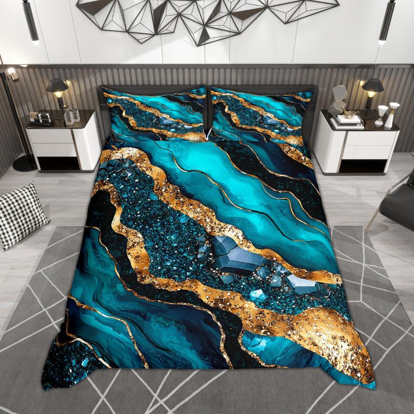 Comforter Homewish Chic Marble Gold Metallic Bedding Set Abstract Watercolor Art Bed Set Room Decor