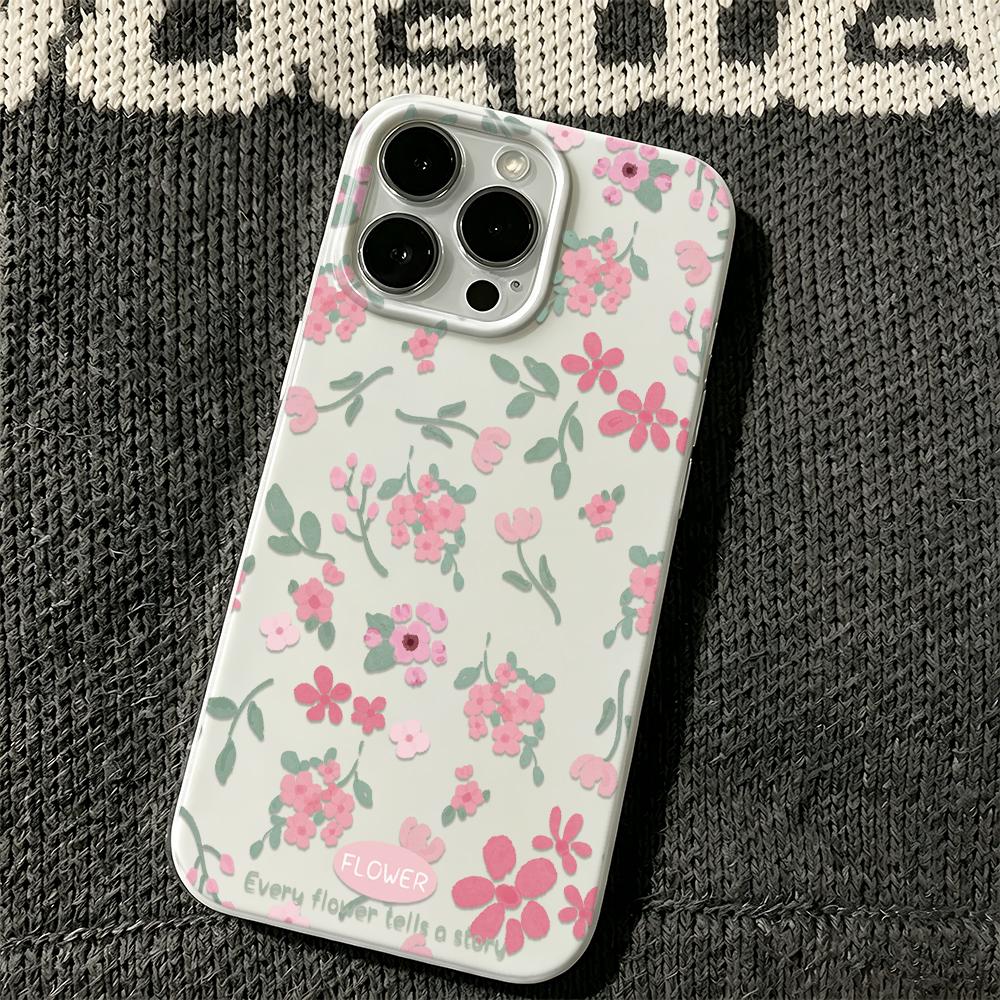 Phone Case For Iphone 17 Air 11 Pro Max 15 Plus 16 14 13 12 White Silicone Shockproof Anti Slip Protective Pink Floral Cover