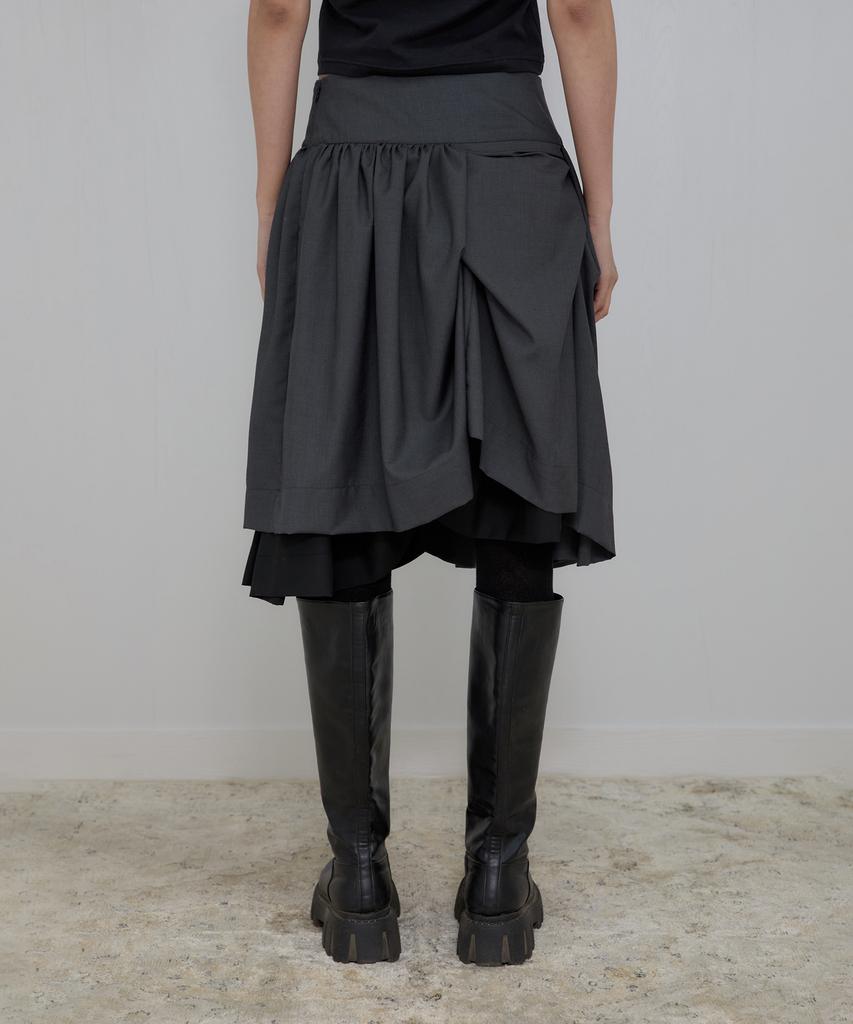 Peulleeoeob Asymmetrical Draped Midi Skirt (Fl-248_Charcoal)