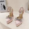 Fashion Brand Love Rhinestone/Flower Strap Sandals Model Show Bow Tie High Heels Thick Heel Waterproof Platform Size 35-43 Women's Shoes