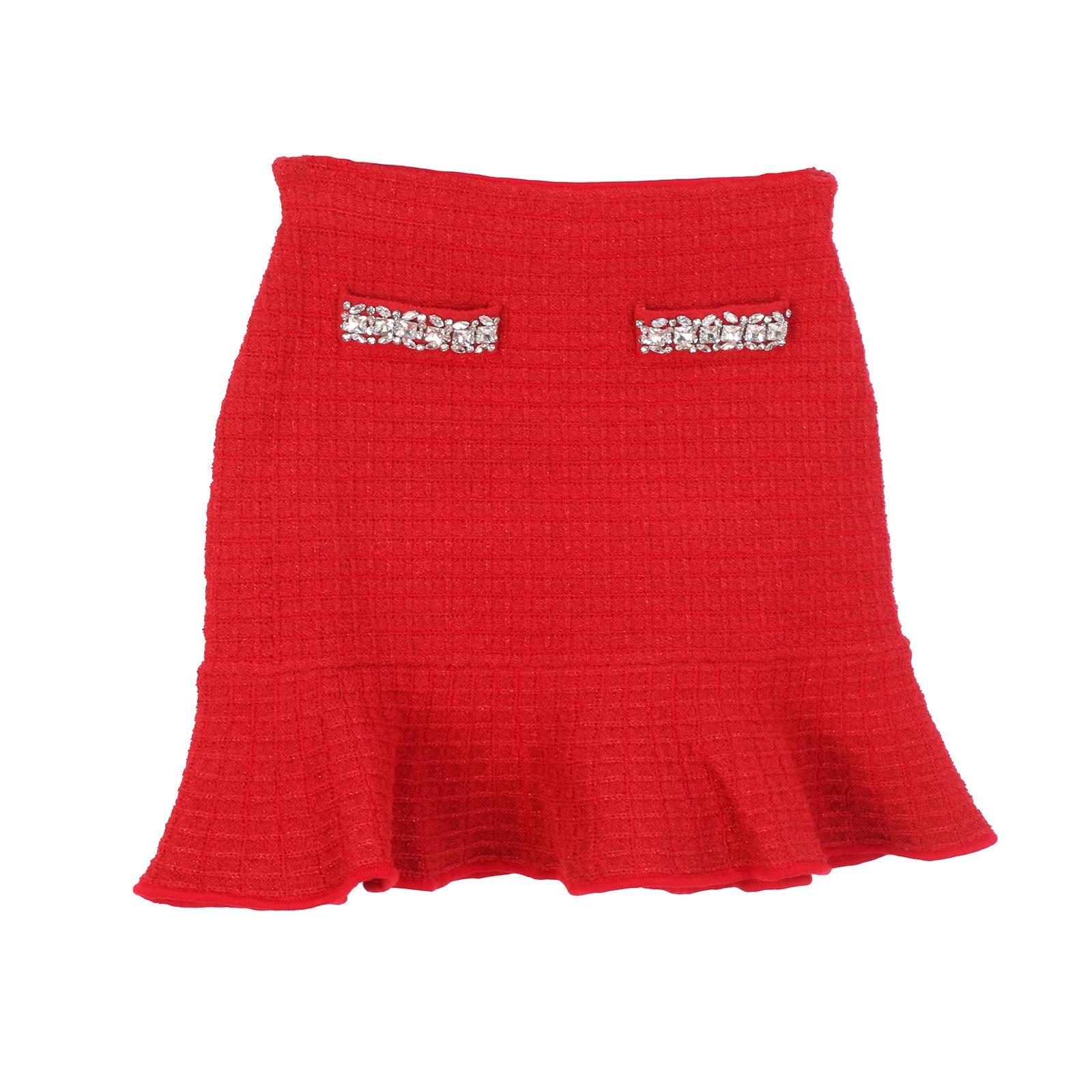 

Элегантный комплект кардигана и короткой юбки во французском стиле с красными ромбовидными акцентами Extra Large