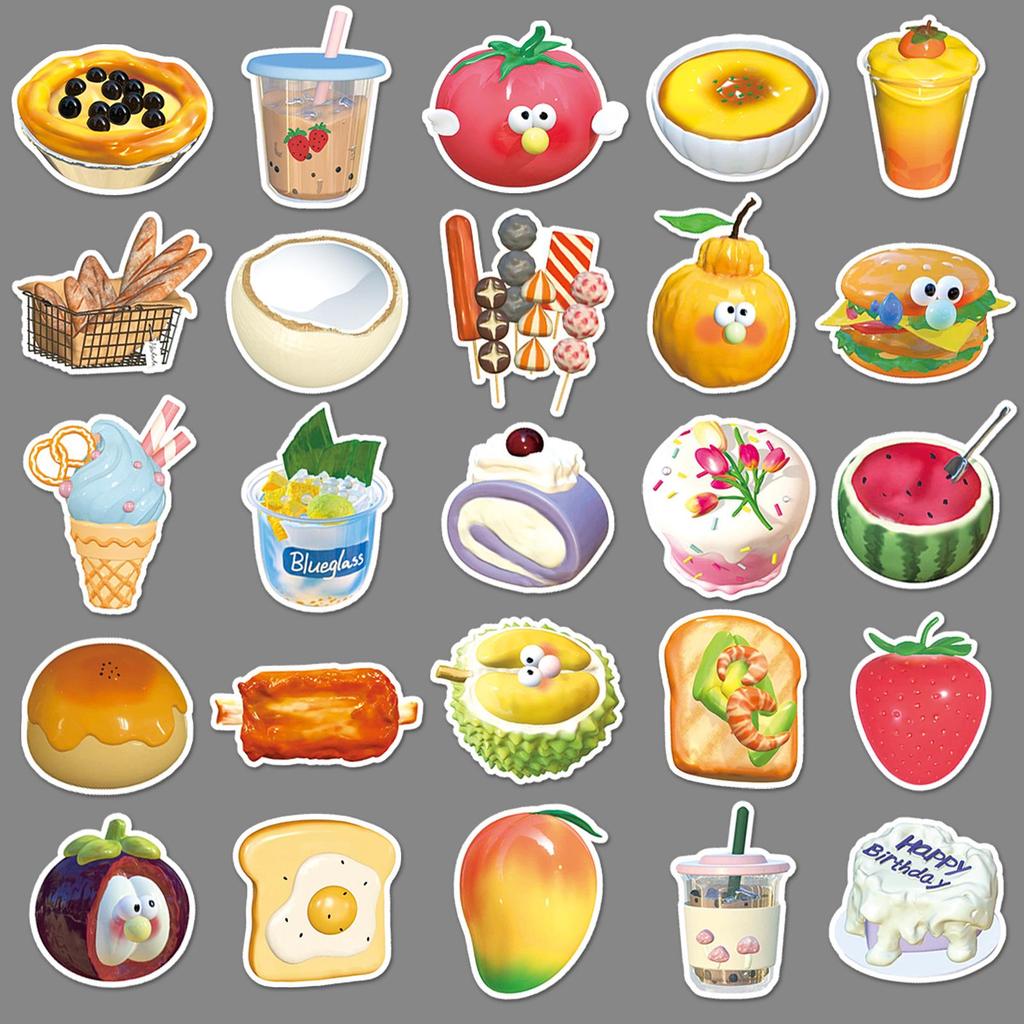 3D Food Card Stickers: 50 Sheets for Luggage, Laptop, Car, Graffiti Decoration