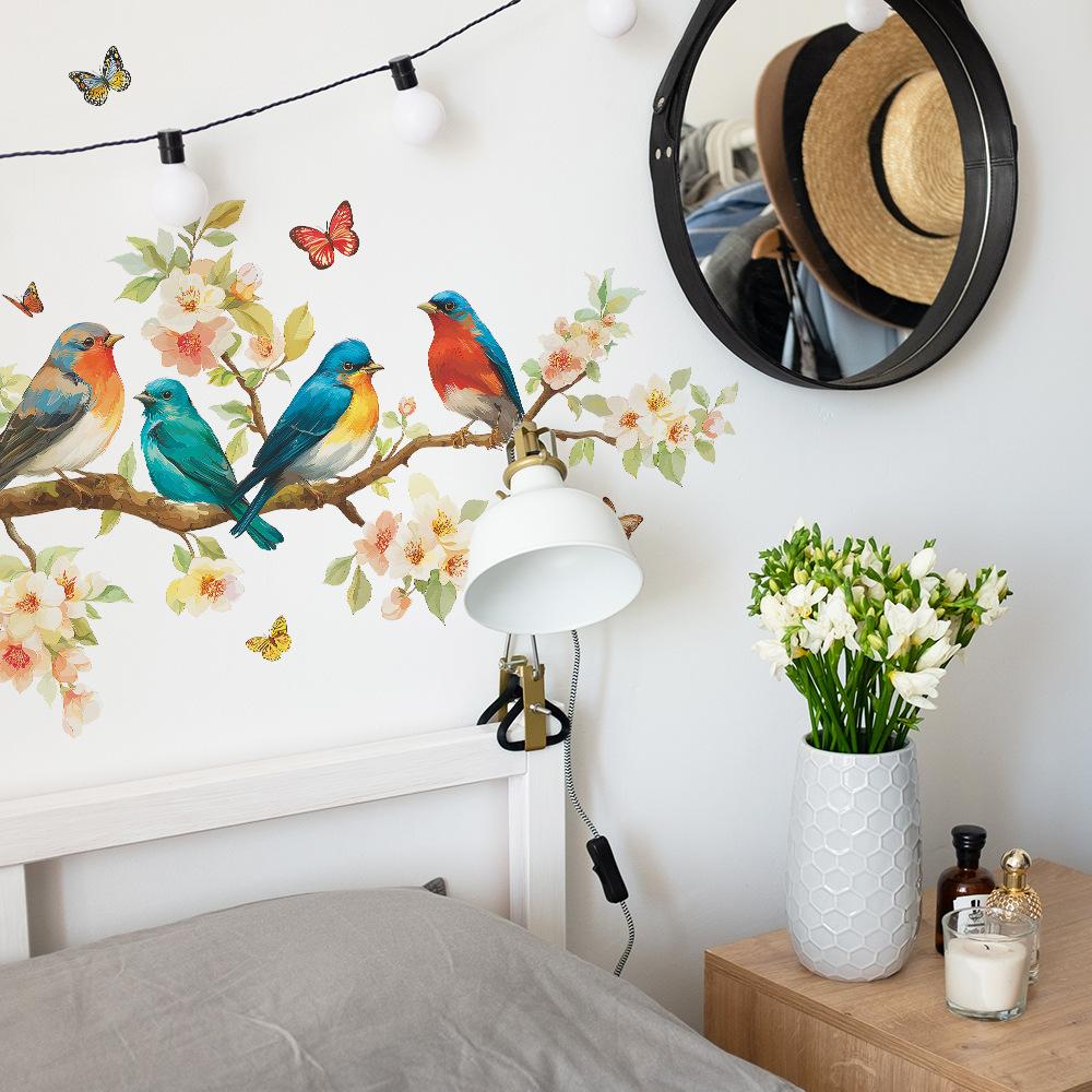 Self-adhesive Wall Stickers Birds on Branch Butterflies for Living Room Bedroom Home Decor