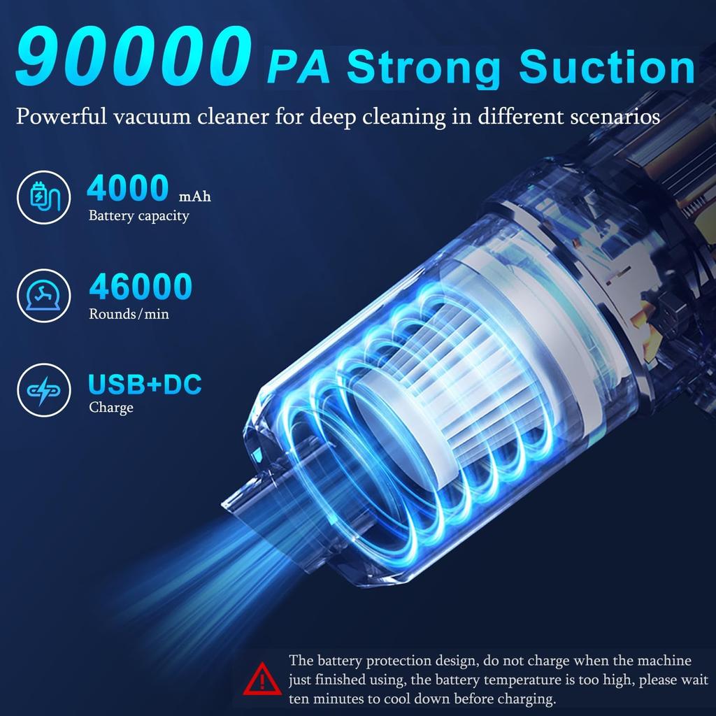 90000PA Car Vacuum Cleaner Mini Hand Held Portable Wireless Cleaner for Home Appliance Powerful Cleaning Machine Car Cleaner
