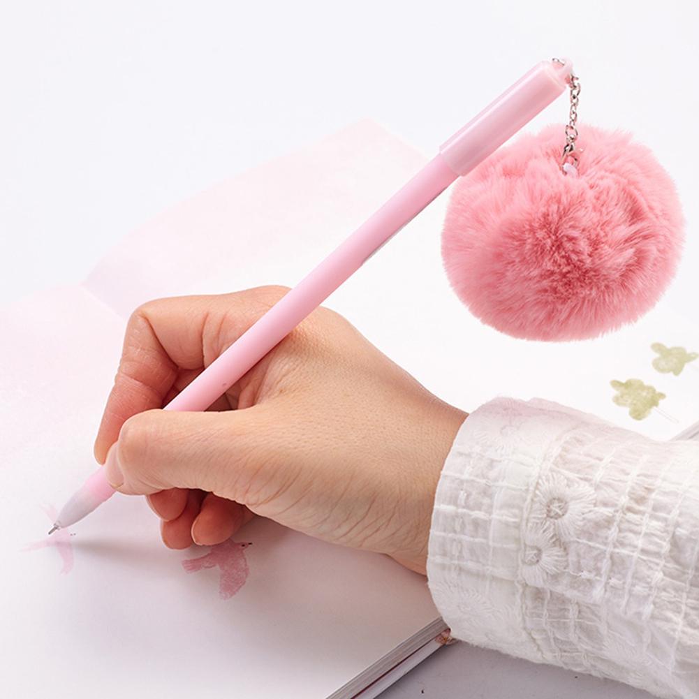 0,5 mm schwarz süße Mädchen Frauen Kunstpelz Pom Ball Anhänger Gel Tinte Stift Geschenk