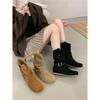 Round head Birkenstock short boots women's inner height increase western cowboy boots soft-soled knight boots