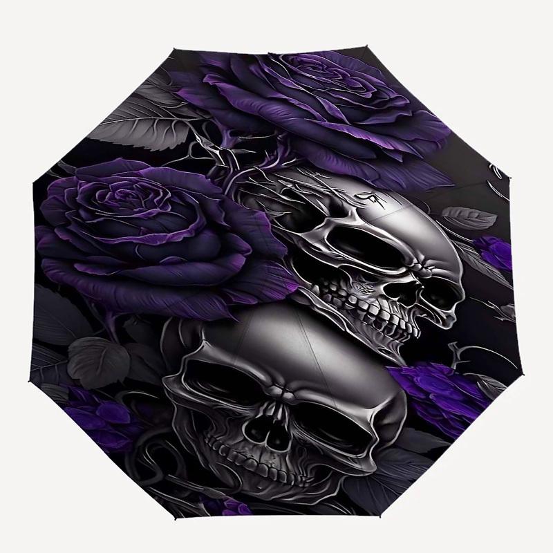

1pc skull purple_roseOpen/Close Umbrella-Windproof, Compact Travel Umbrella, Sturdy 8-Rib Shaft, Outdoor Accessory, 1137