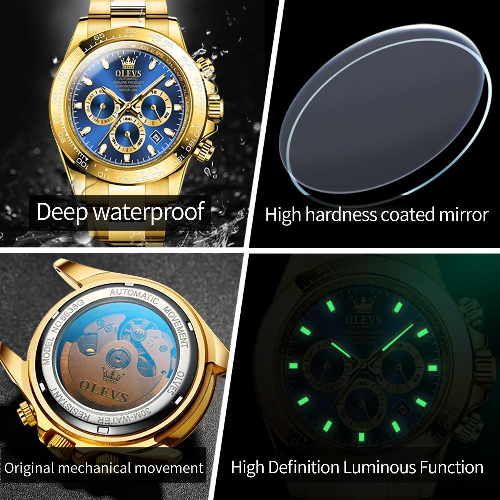 OLEVS 6638 TOP Brand Automatic Mechanical Watch for Men Multi-function Chronograph Date Waterproof Luxury Original Watch Men