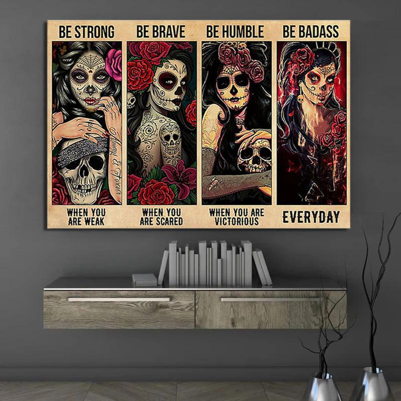 Satın alın Vintage Wall Art Skull Posters and Prints Strong Brave
