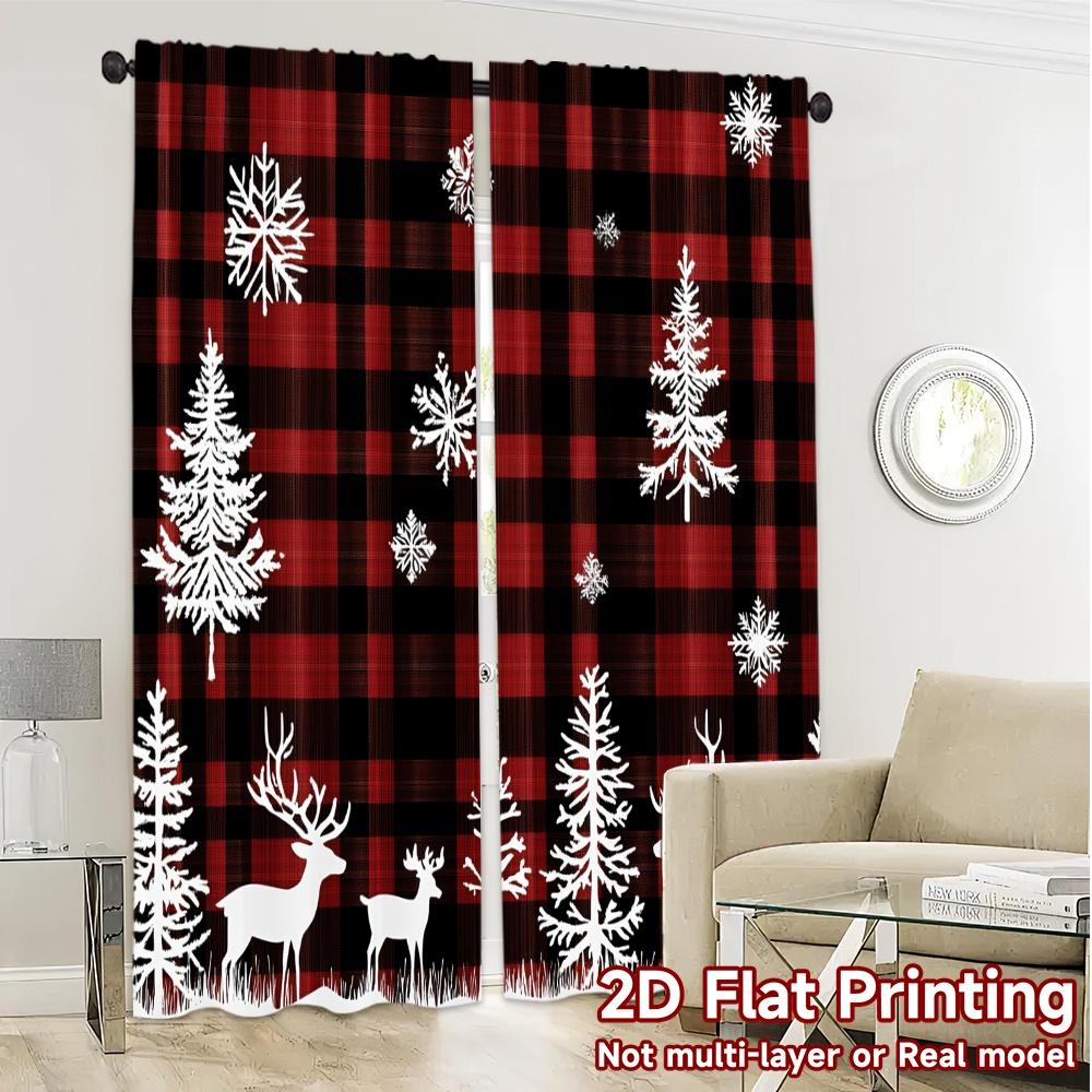 2pcs,Curtains Buffalo Plaid Deer Snowflakes Popular Fashionable Curtains Durable 100% Polyester Fabric Curtains Versatile All