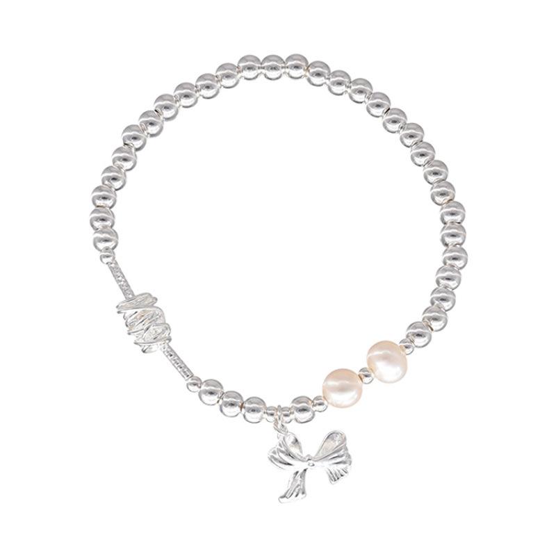 Korean Style Exquisite Light Luxury Bowknot Broken Silver Pearl Bracelet For Women