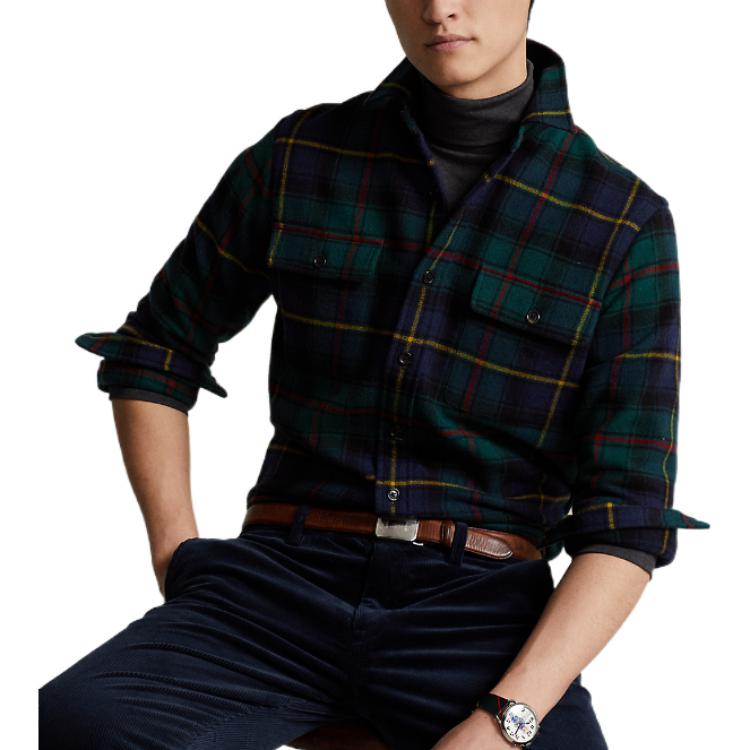 Polo Ralph Lauren Plaid Print Single-Breasted Long Sleeve Shirt Men Shirts Blue MNPOWOV16822606-999