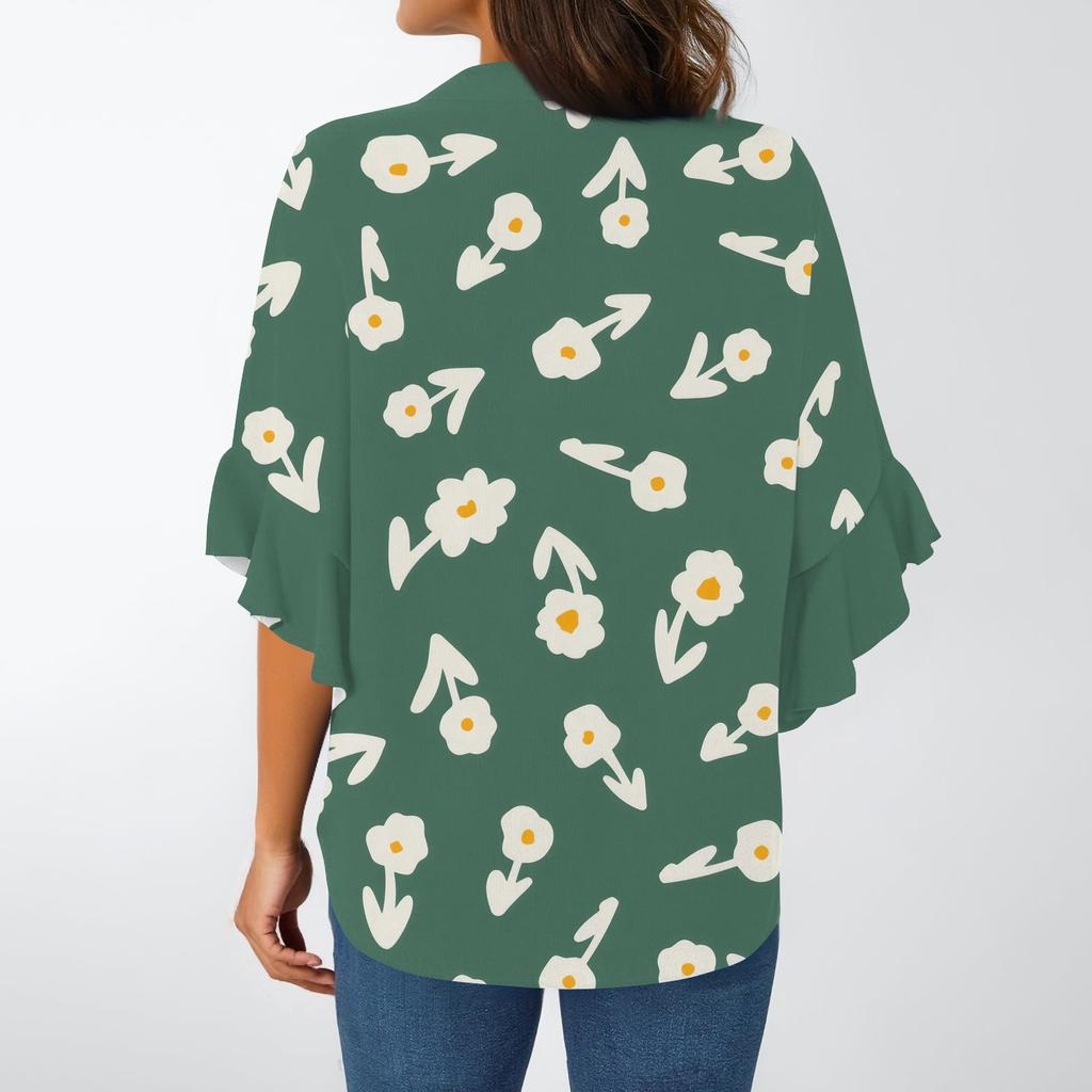 Summer Women's Tops V-Neck Seven Sleeve Shirt Spring Summer Floral Printed Tops Casual Shirt