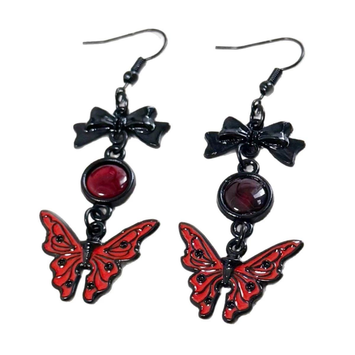 New Black Red Bow Butterfly Pendant Earrings Necklace Women s Fashion Versatile Gothic Jewelry Wholesale