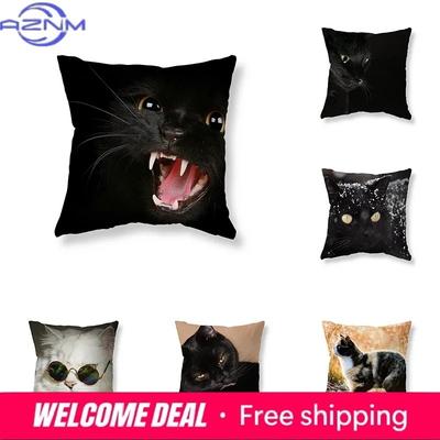 Cute Funny Black Cat Sofa Car Decoration Office Game Chair Cushion Cover Room Home Pillowcase