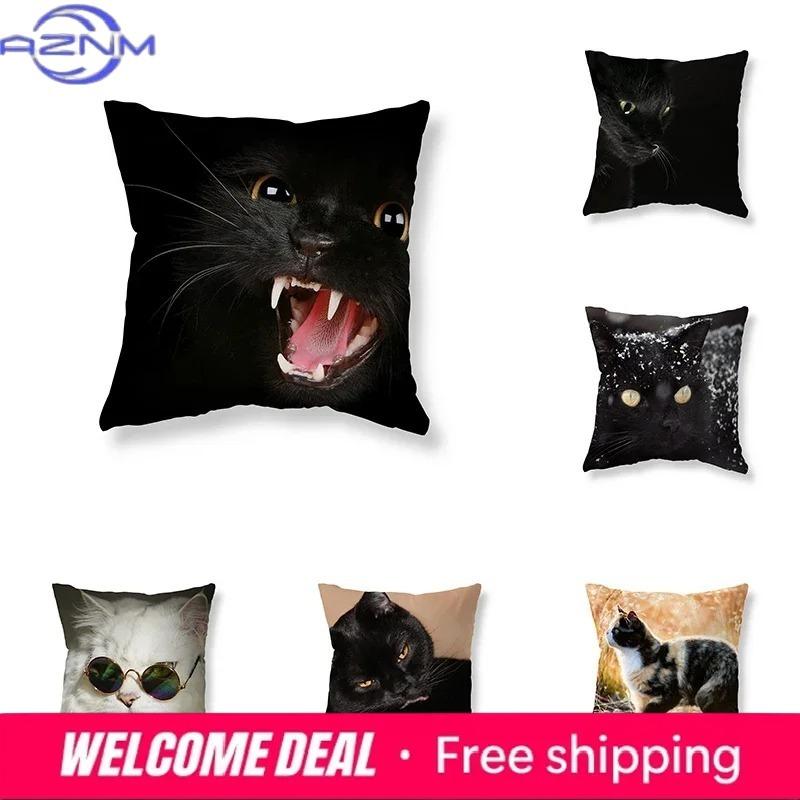 Cute Funny Black Cat Sofa Car Decoration Office Game Chair Cushion Cover Room Home Pillowcase