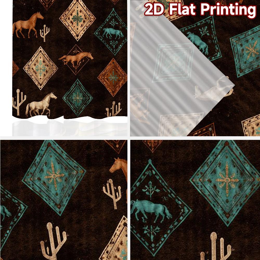 2D FLAT PRINTING 2pcs Curtains (Without Rod) Desert Horses and Cacti Chic Light Filtering Curtains Polyester Easy Install