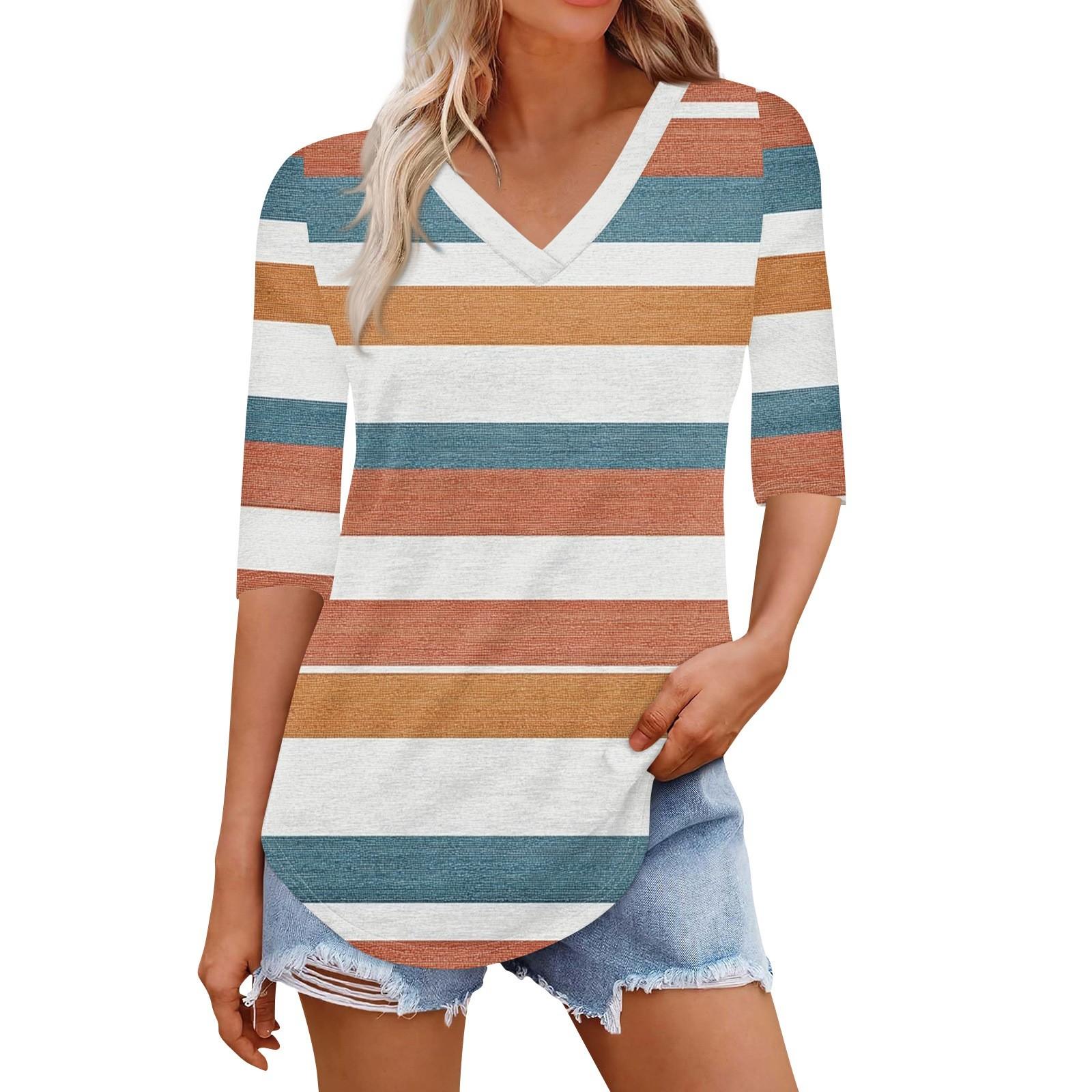 

Рубашки для женщин Модные футболки с V-образным вырезом Повседневные блузки с принтом Топы с коротким рукавом для женщин XL арбуз красный