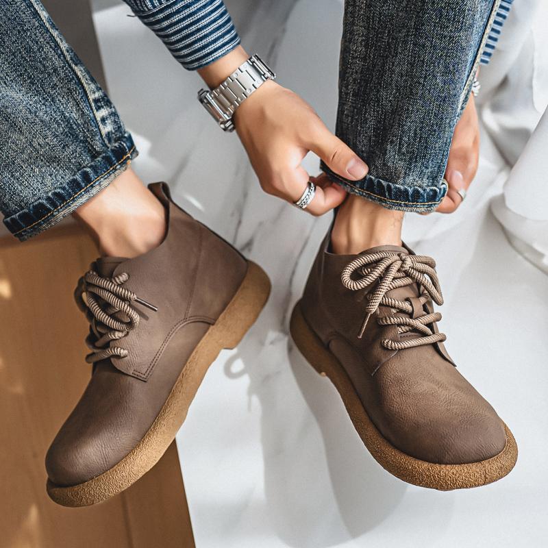 Herren Retro Kurze Stiefeletten Schuhe Mode Lässige Fahrschuhe Schwarz Braun Weite Kopfschuhe Übergröße