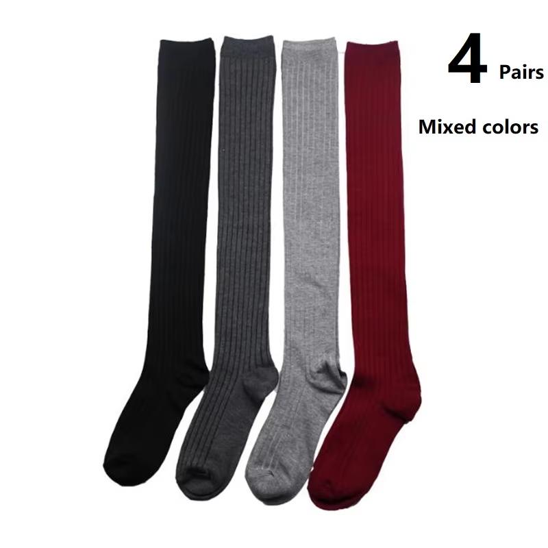 Women Long Socks Cashmere Women Boot Solid Wool Thigh Stocking Skinny Casual Cotton Over Knee-High Fluffy Female Long Knee Sock