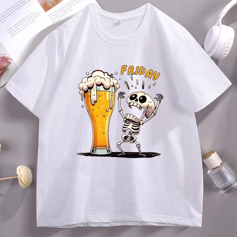 

Summer Hot Friday Beer TShirts Funny Skull Print T Shirt for Unisex Women Fashion Cotton Tshirt Casual Oneck Short Sleeve Tops 4XL