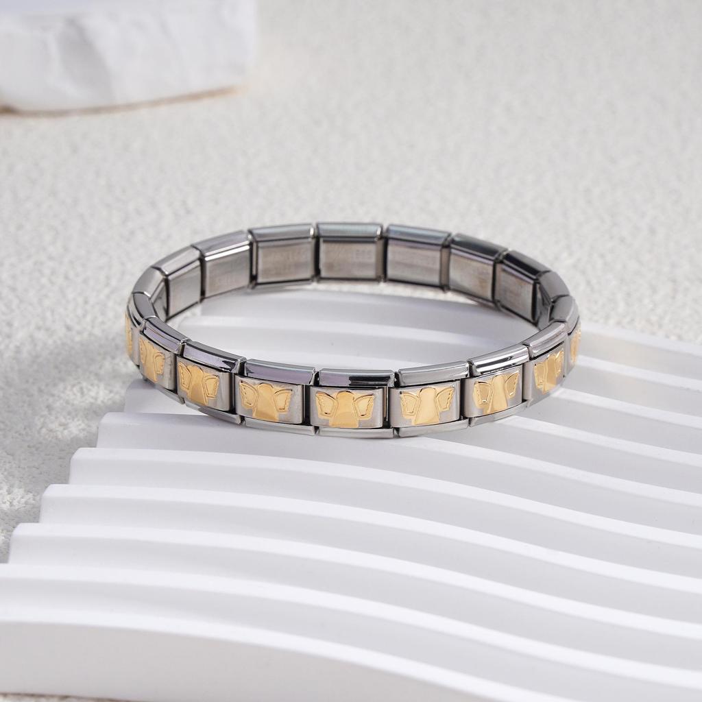 Italian Stainless Steel Love Heart & Star Modular Bracelet - Detachable Elastic Watch Band, European & American Fashion.
