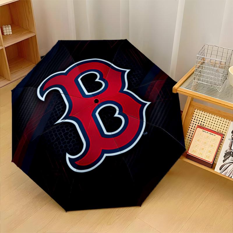 Boston Red Sox Print Auto 8?Ribs Folding Umbrella Wind Resistant Lightweight Automatic Umbrella For Daily Travel