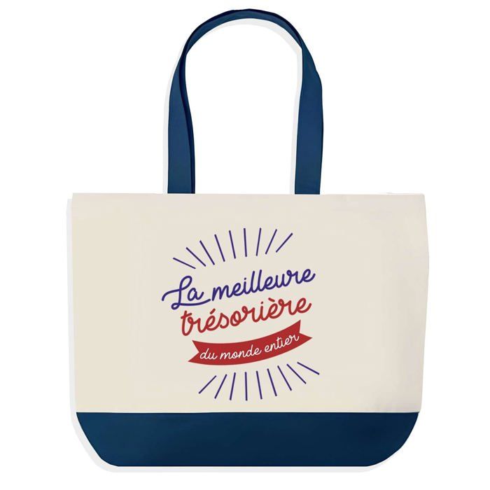 Sac shopping - PLANETEE - Trésorière Meilleure du Monde - fond bleu - coton 40x45 cm - grand format
