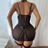 Sexy Crotchless Lingerie Plus Size Nighties Women Lace Perspective Pajamas Set Erotic Nightdress With Garters Mesh Pajama Sets