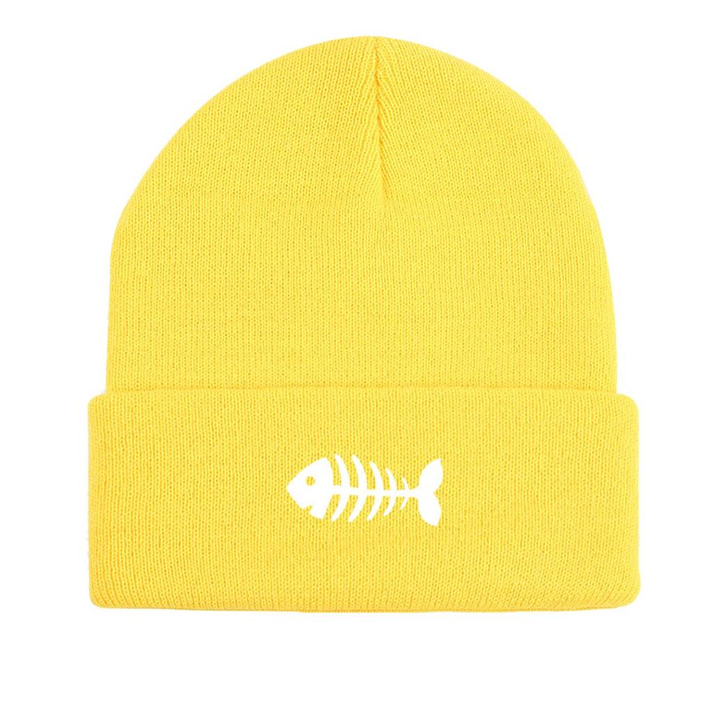 White Fish Bones Warm Knitted Cap Beanie, Skull Cap Windproof Cancer Chemo Unisex Headwear Knit Cap Beanie