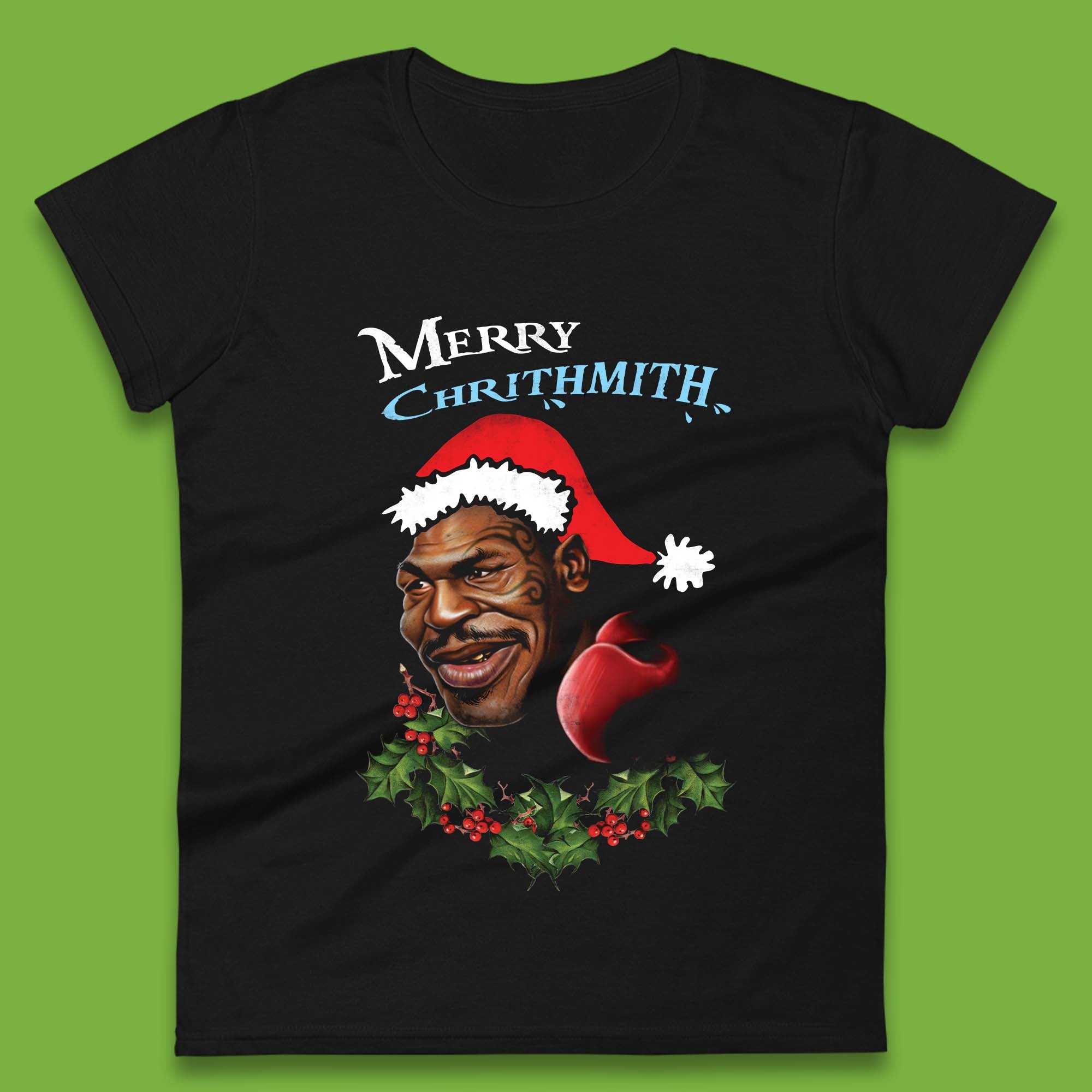 Mike Tyson Merry Chrithmith Womens T-Shirt Mens Tops Tees Unisex 3XL