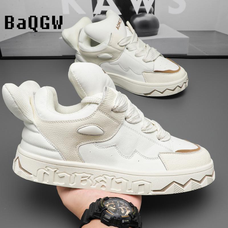Designer Color Block Chunky Sneakers Women/Men Leather Lace-up Fashion Flat Platform Shoes Round Toe Comfortable Casual Sneakers