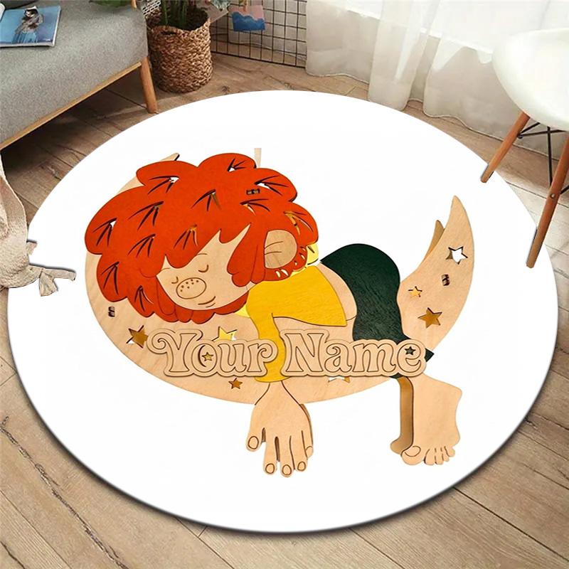 Lion Dreams Custom Name Round Area Rug Carpet Rug For Living Room Bedroom Sofa Playroom Decor Nonslip Floor Mat