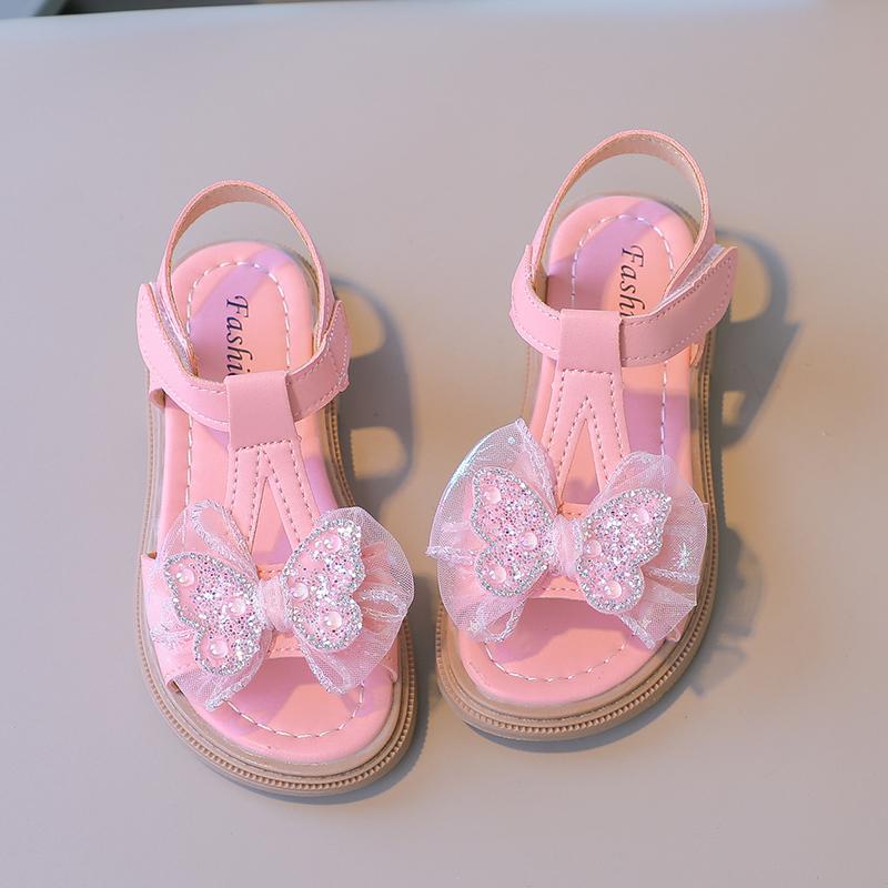 Mädchen Ledersandalen mit Schmetterling Kinder Süße Prinzessin Schuhe Weiche Mode Kinder Sommer Strandschuhe Lässig Rutschfest 2025 Neu