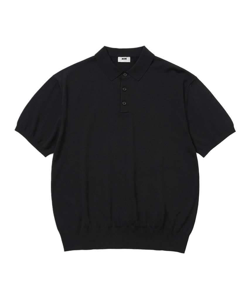 XOX Button Collar Summer Cool Crop Short Sleeve Knit [Black]